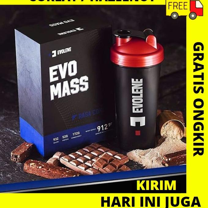 Depan1 EVO MASS 912GR COKLAT / HAZELNUT BPOM HALAL SUSU PROTEIN GAINER 2LBS EVOMASS EVOLENE MAS EVOM
