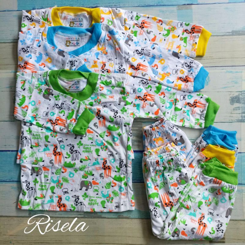 3 Setelan Bayi Piyama Oblong Kancing Depan 3-18 Bulan Motif Animal