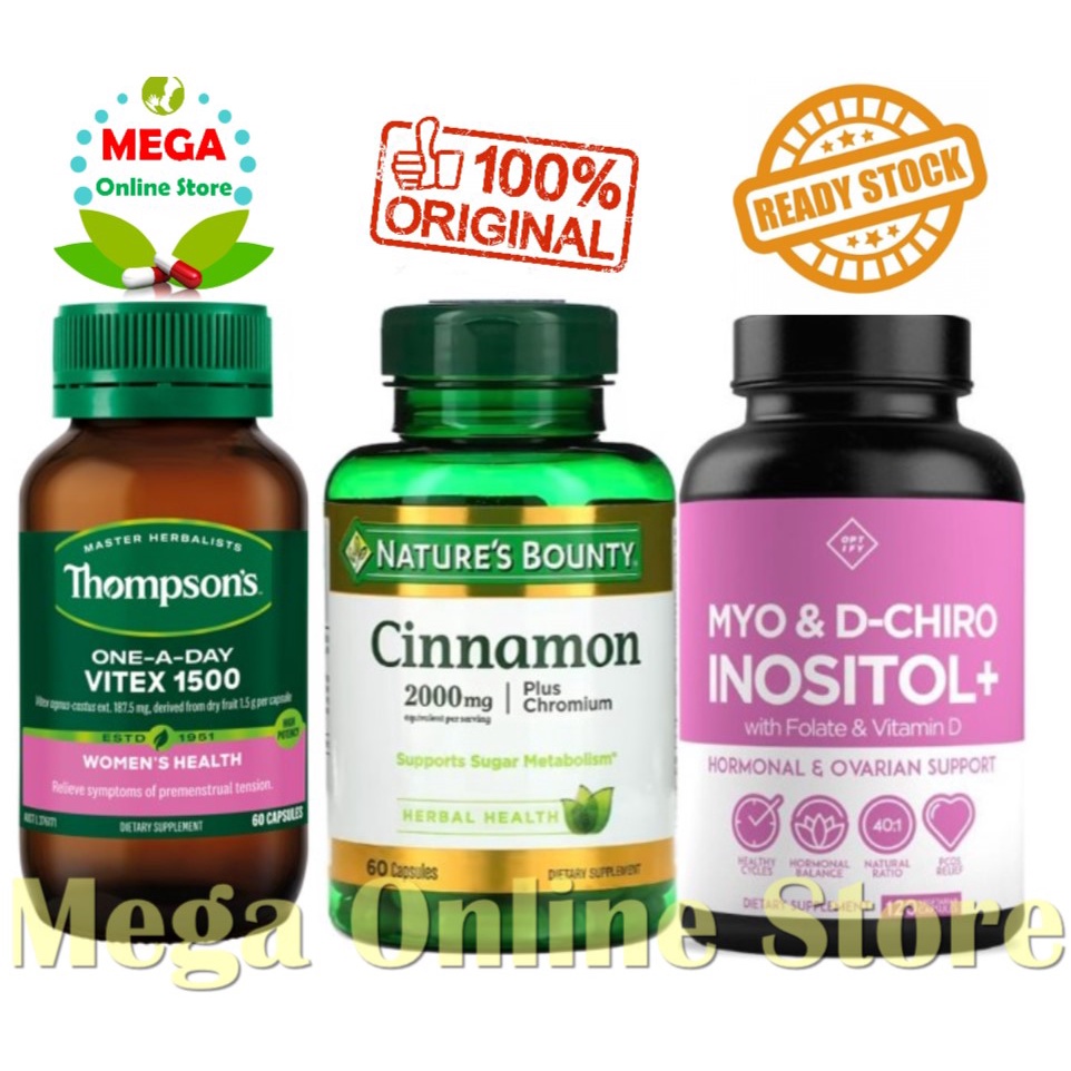 Paket PCOS Thompson Vitex + Cinnamon + Optify Myo + Dchiro Inositol + Folate + D3