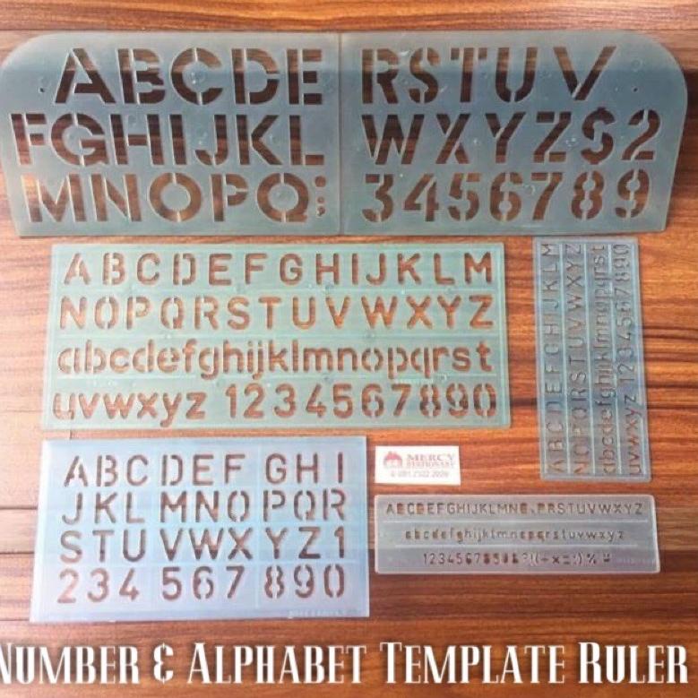 

[Produk 9090] Penggaris Huruf & Angka Templates - Penggaris Sablon ABC - Lettering Stencil set - Penggaris Mall Mal Mercy Stationary 90