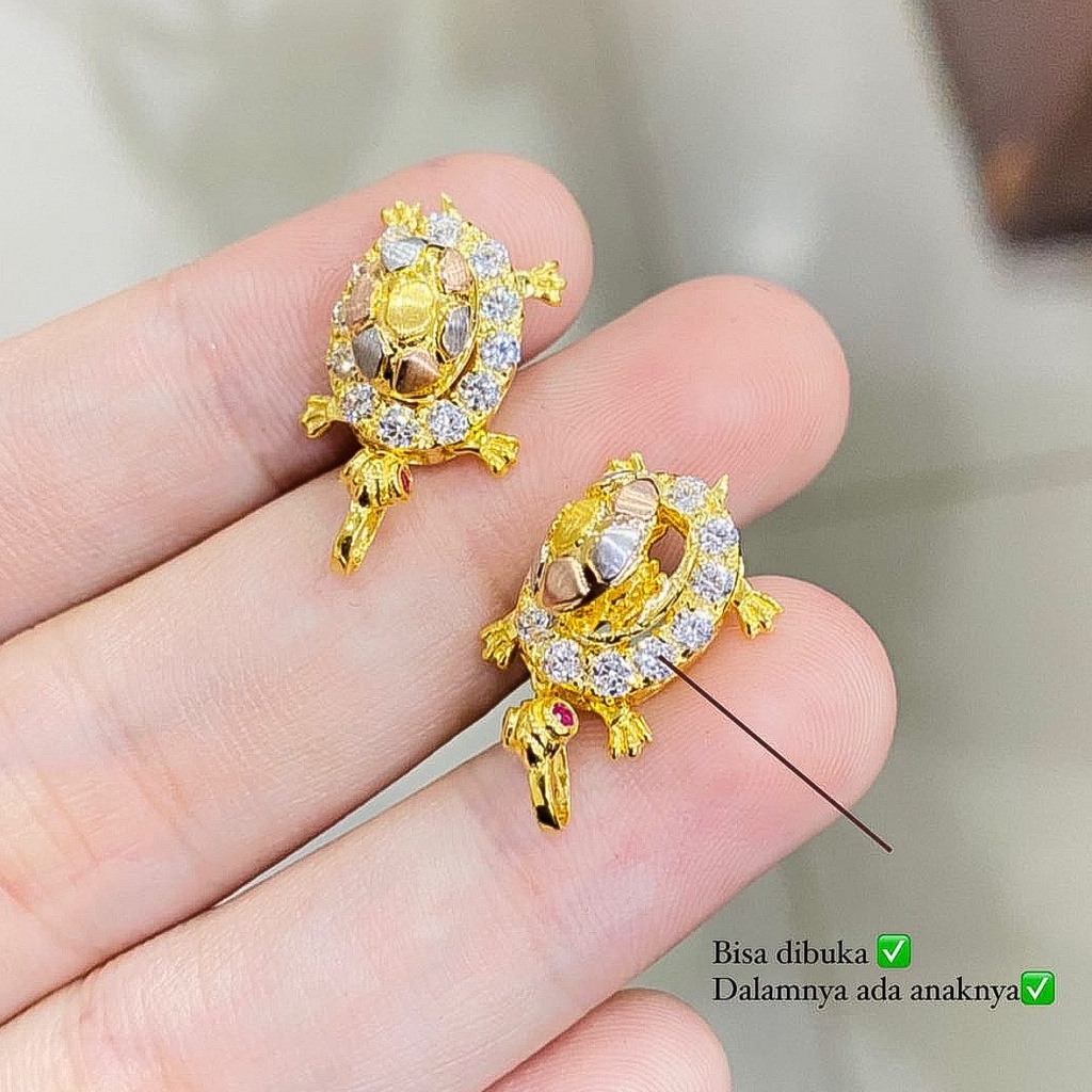 Liontin kalung cincin anak dan dewasa emas asli kadar 700 750 70 75 16k 17k kura kura2 mix 3 warna kombinasi whitegold mainan rantai kura-kura