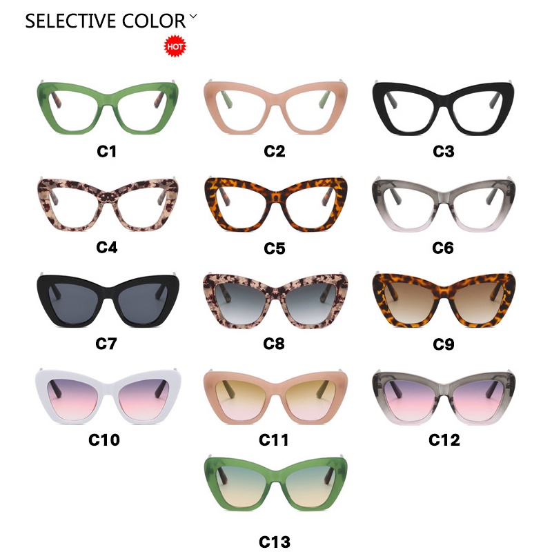 (YUZHU) Desain Mode Baru Cat Eye Color-blocking Eyeglasses Western Fashion Anti Blue Light Eyeglasses Colorful Sunshade Sunglasses