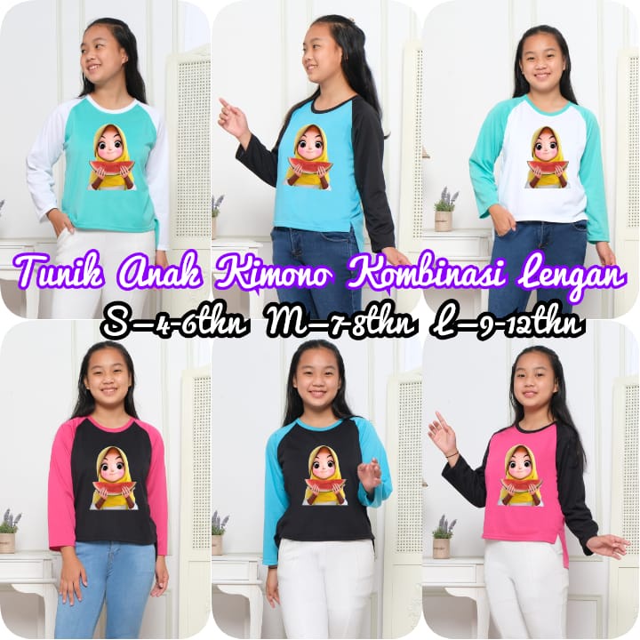 Hzl_outfit Kimono Tunik Anak Anak Hijab Watermelon S.M.L