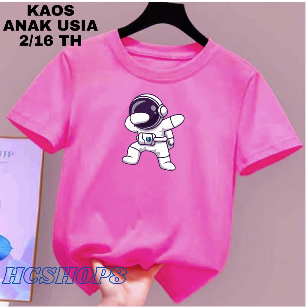 Kaos Anak Logo Astronot Usia 2-16th Unisex Cowok Cewek Kaos Oblong Anak Pakaian Anak Laki Laki Perempuan