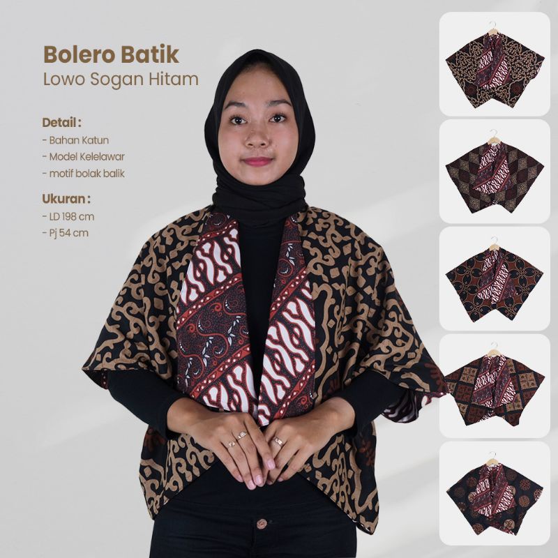 Bolero Batik Sogan Hitam Model Kelelawar Motif Bolak Balik - Naira batik