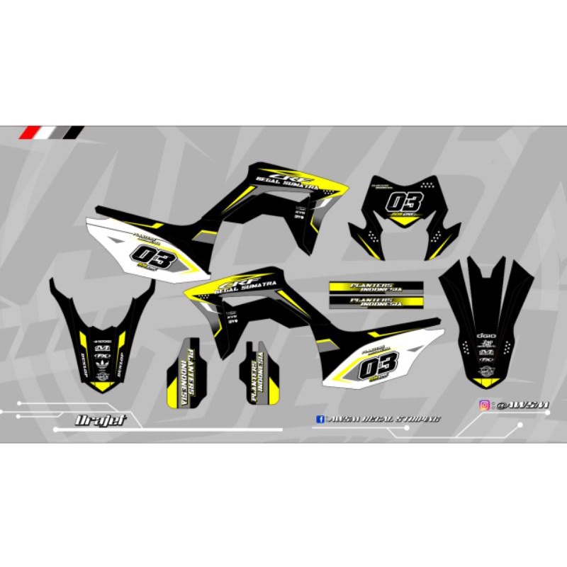 Decal crf hitam putih kuning glossy