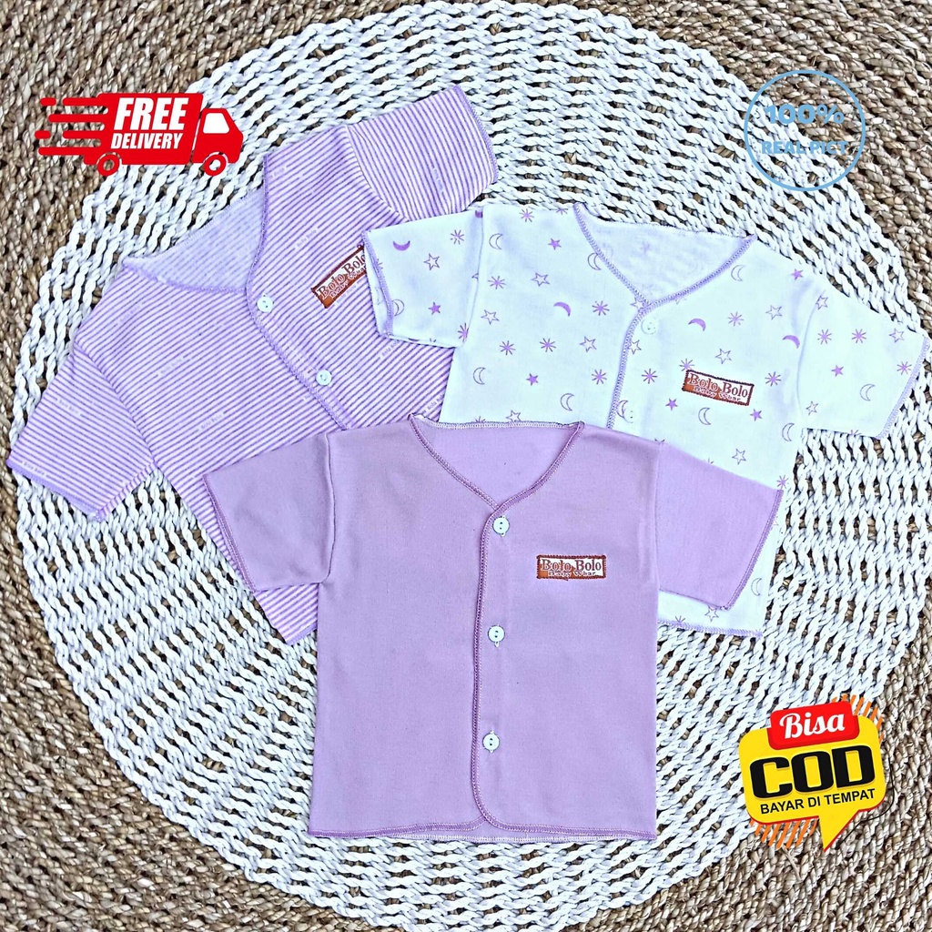 SALE 7.7 Serian Lilac - 3 pcs Baju Bayi Tangan Pendek Bayi Baru Lahir 0 sd 3 Bulan Lilac Series merk SNI Bolo - Bolo