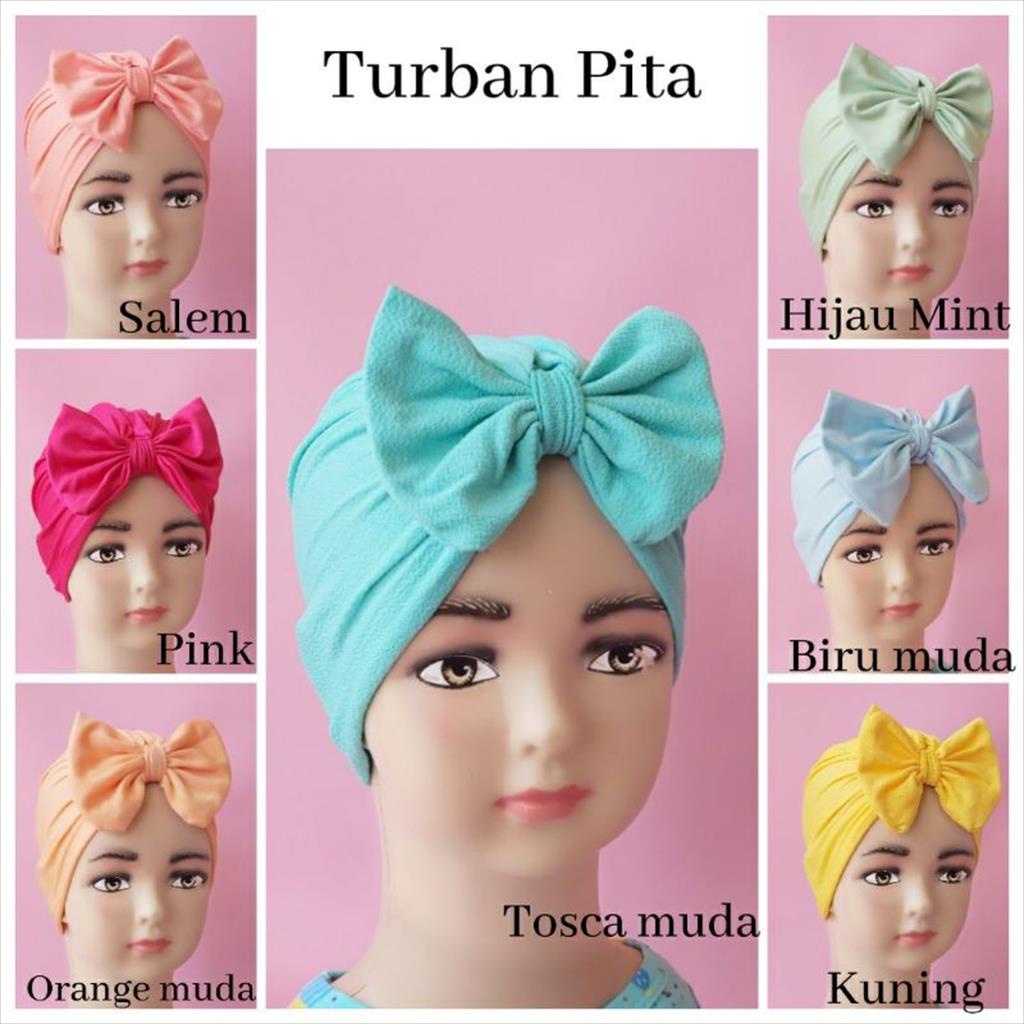YA 392 B - Turban Bayi Pita Kupu Polos Usia 0-3 Tahun Ciput Baby Topi Anak Perempuan Lucu Unik Imut Kekinian
