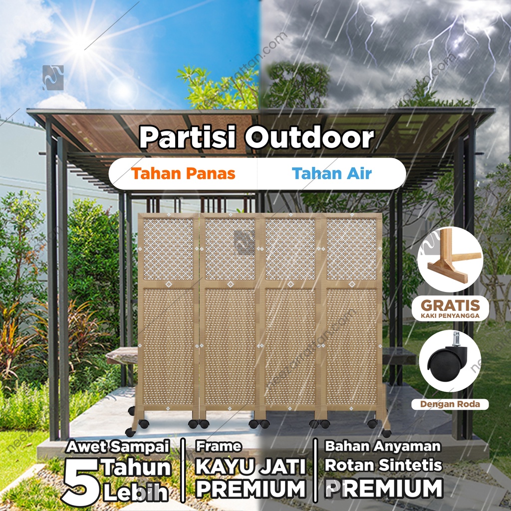 Jual PARTISI OUTDOOR 4 Pintu Sketsel Kayu JATI Rotan , Pembatas