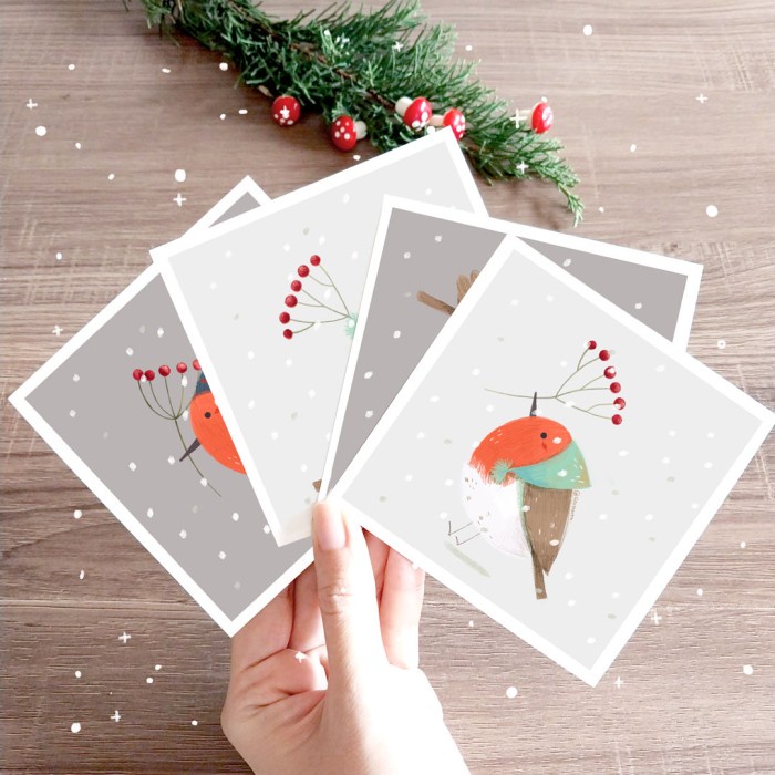 

Card Postcard Set Isi 4 Kartupos Kartu Natal Greeting Card Robin Bird Berry