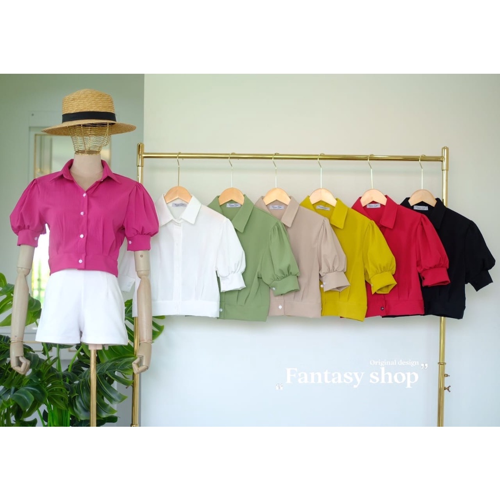 KEMEJA FANTASY SHOP MOTIF PUFF FASHION WANITA IMPORT BANGKOK CODE F 12