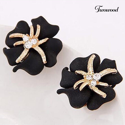 Twowood Wanita Elegan Bunga Bintang Laut Pesona Berlian Imitasi Ear Studs Fashion Anting Hadiah