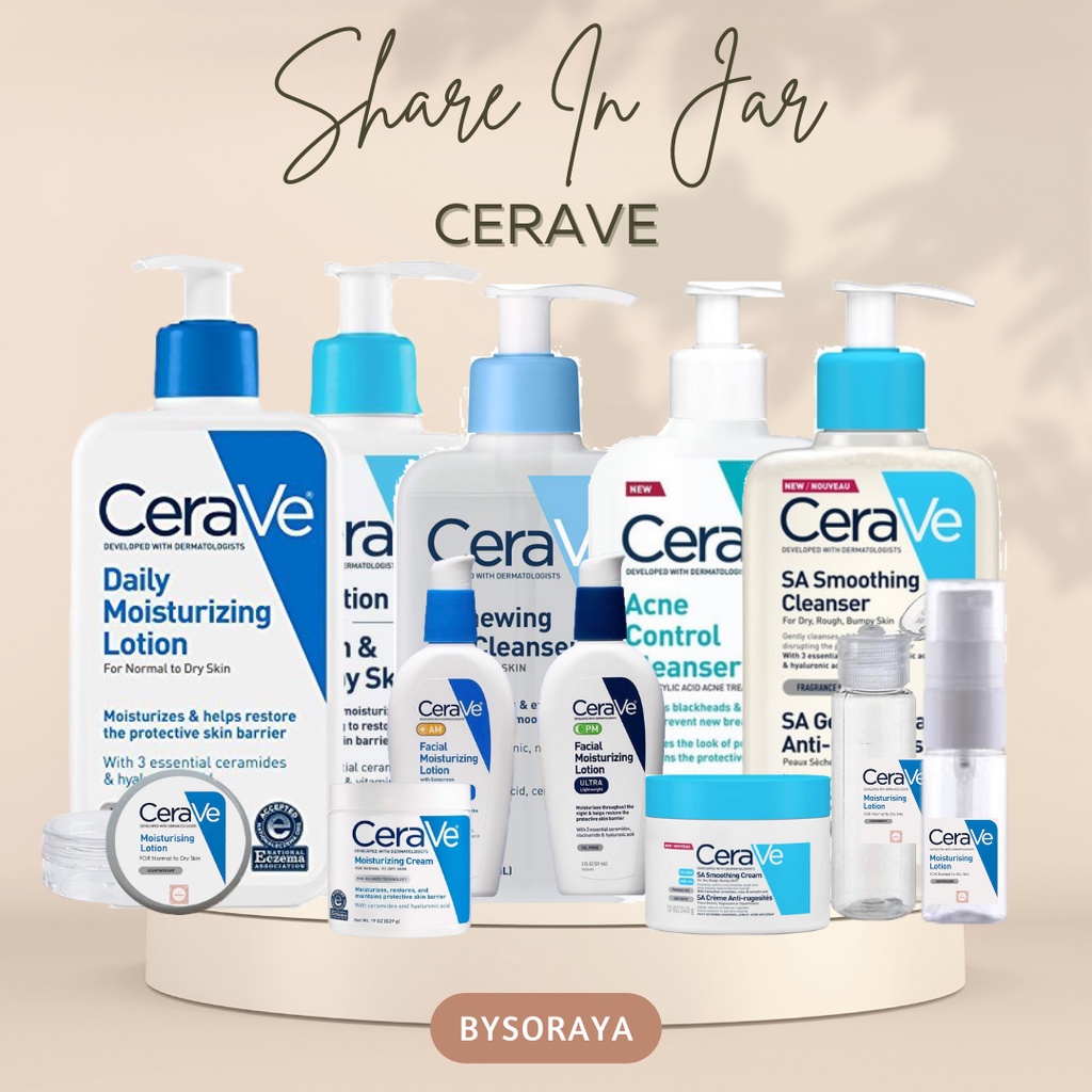 [SHARE IN JAR] CERAVE ORI USA Daily Moisturizing Lotion &amp; Cream Foaming Facial Renewing SA Acne Control Hydrating Facial Cleanser SA Cream AM PM Lotion