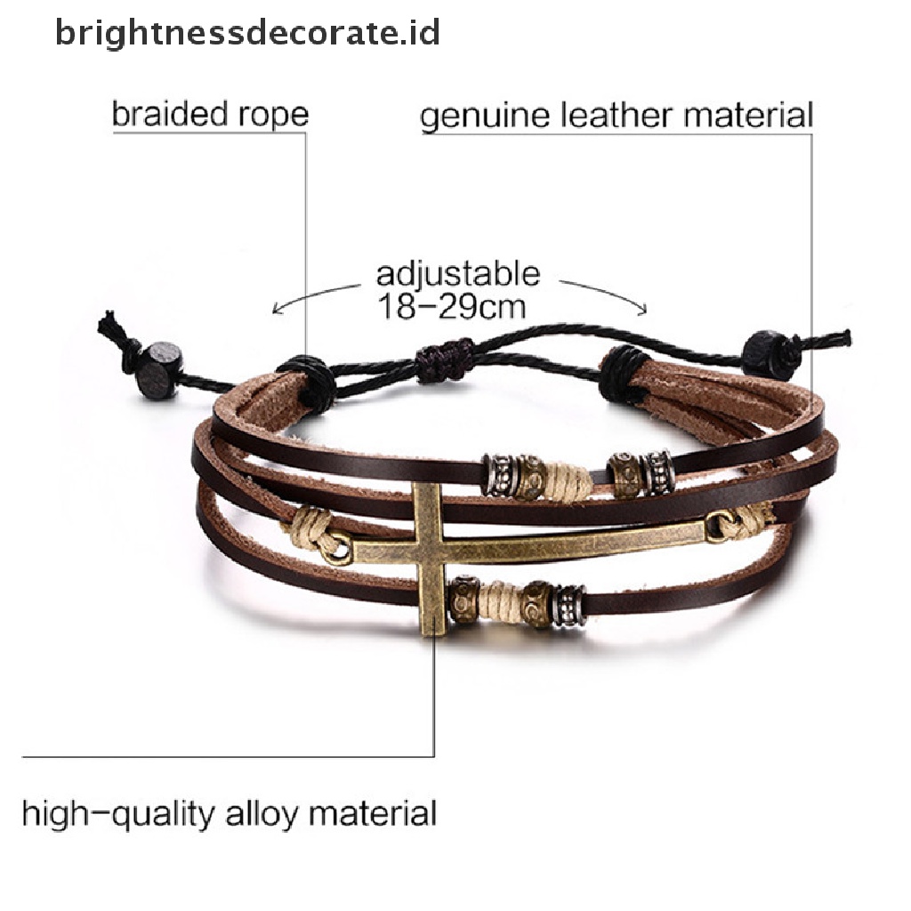 [Birth] Gelang Salib Kulit Gelang Bangles Adjustable Bohemia Rantai Gelang Pria Perhiasan [ID]