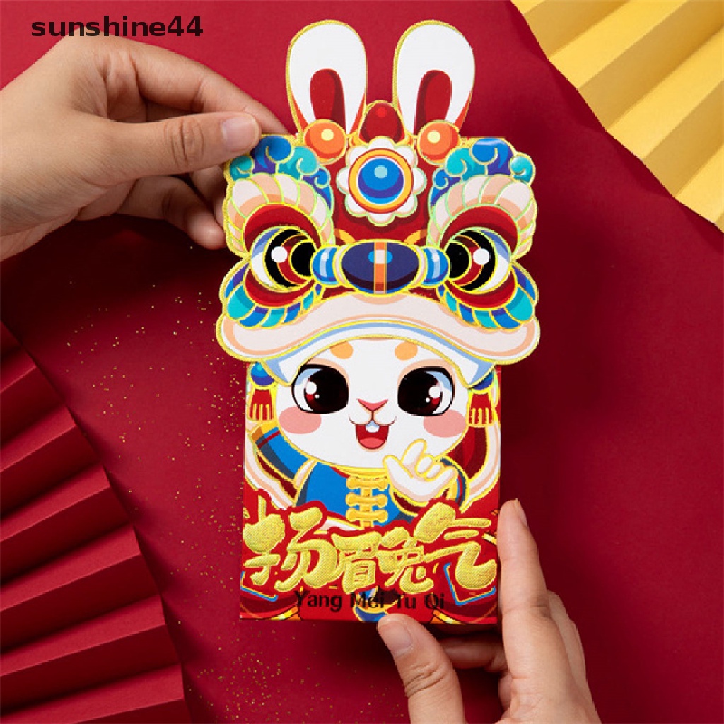 Sunshine6/pcs Amplop Merah Tahun Baru Kawaii Rabbit 2023 Amplop Merah Imlek Hongbao.
