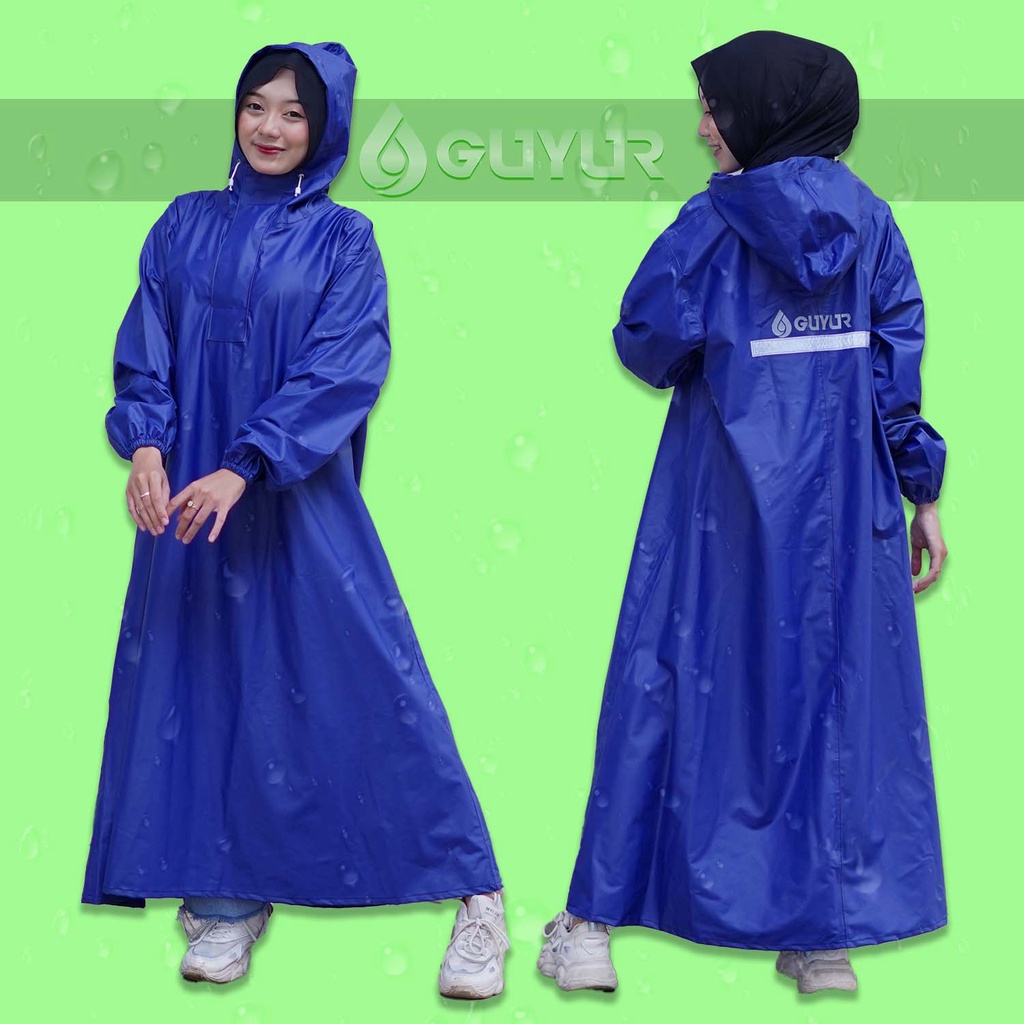 jas hujan jumbo big  raincoat wanita muslimah hijab model gamis terusan rok syar'i bahan impor  waterproof zipper