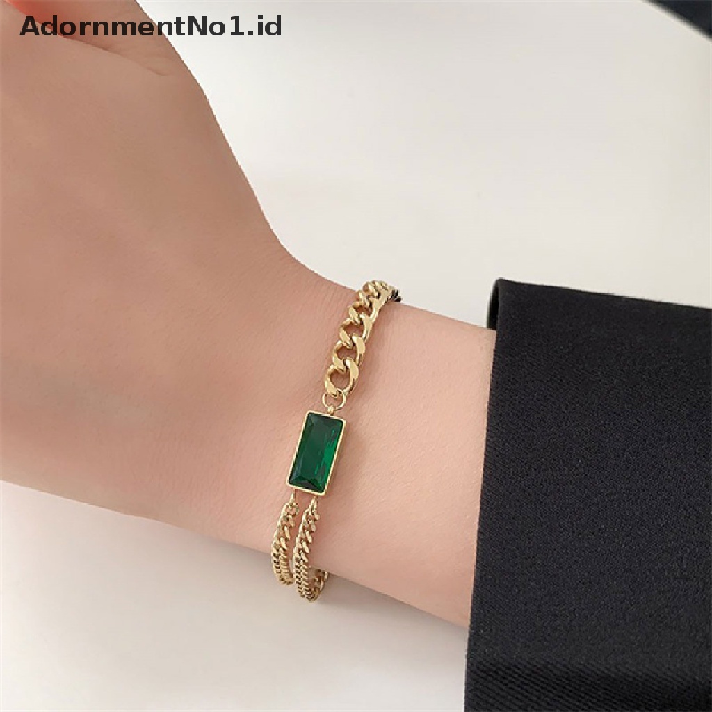 [AdornmentNo1] Fashion Perhiasan Halus Minimalis Zirkon Hijau Ch Tebal Leher Rantai Choker [ID]