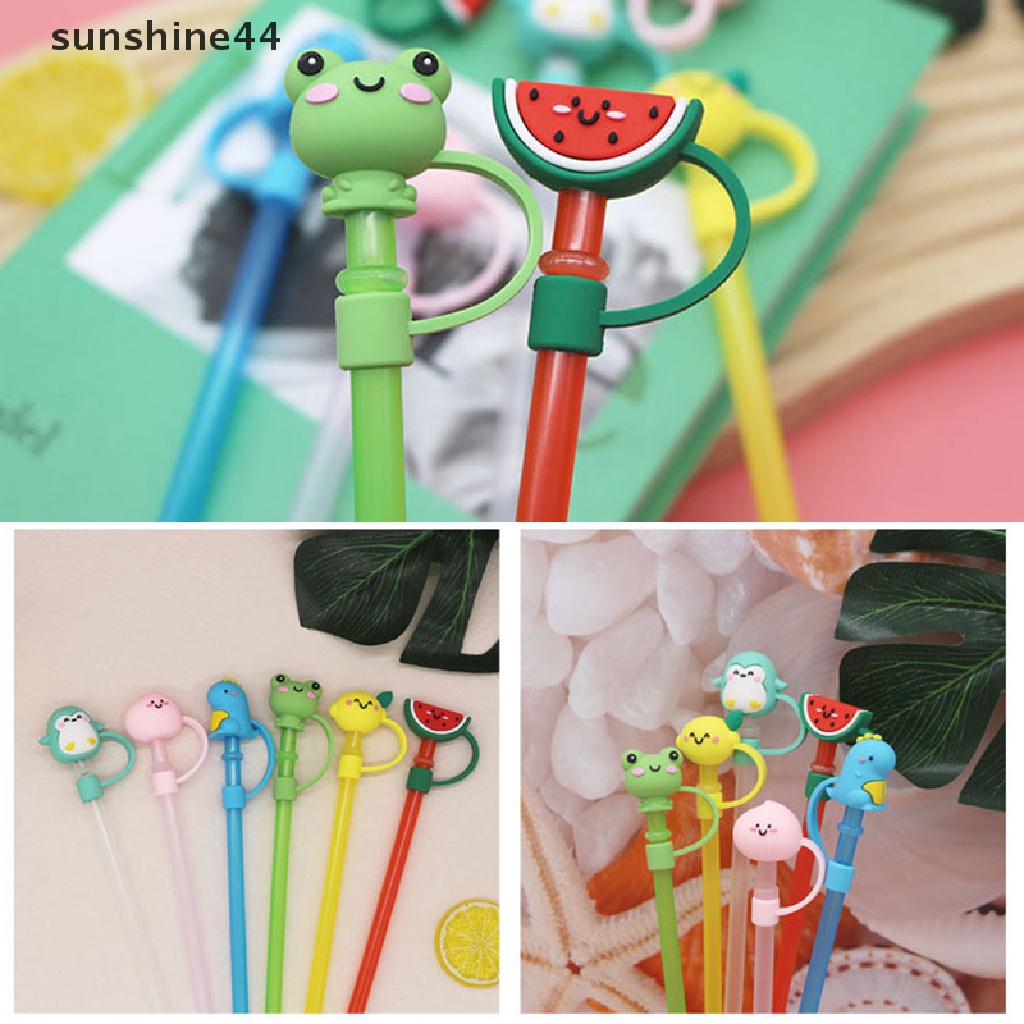 Sunshine 1pc Steker Gelas Sedotan Silikon Plug Kartun Straw Cover Topper Sealing Tools.