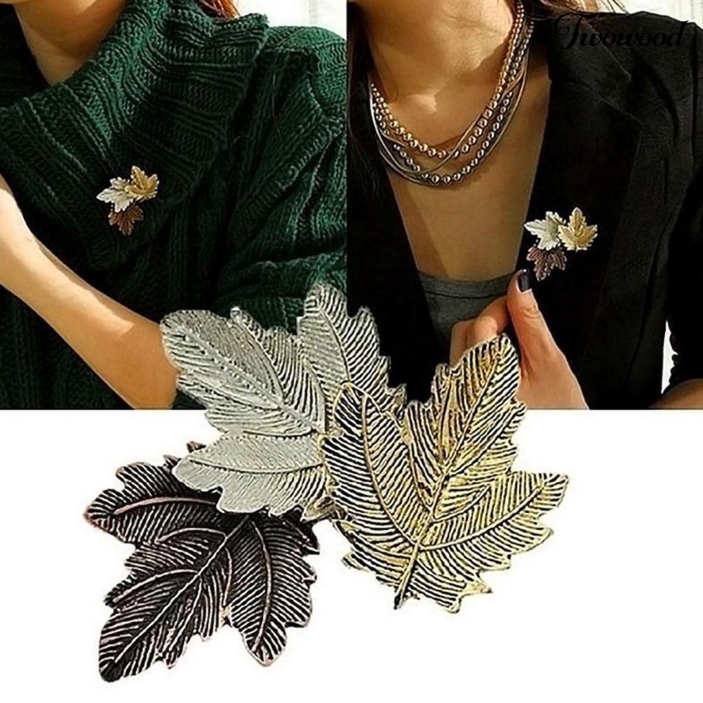 Twowood Vintage Tiga Daun Alloy Bros Pin Syal Sweater Dress Wanita Decor Hadiah