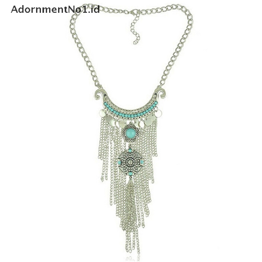 [AdornmentNo1] Retro Bohemian Gypsy Style Turquoise Tassel Rantai Panjang Choker Liontin Kalung [ID]