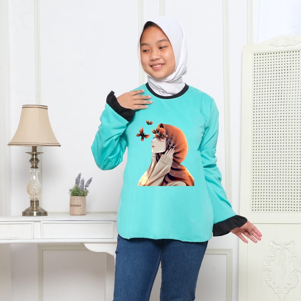 Hzl_outfit Baju Kaos Salman ABG Hijab Lengan Kerut Panjang Fotosu/ Atasan Panjang Fotosu Lengan Kerut
