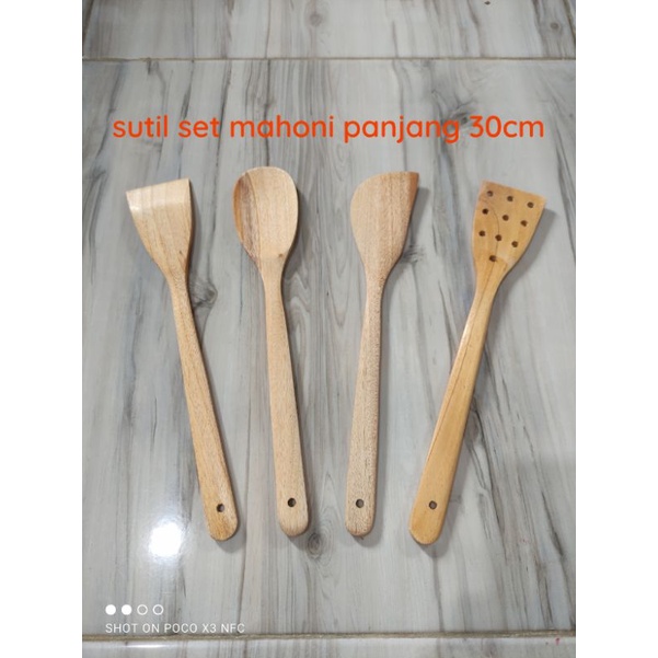 Sutil / Sendok / Spatula / Sodet Kayu Mahoni P30cm set isi 4 pcs