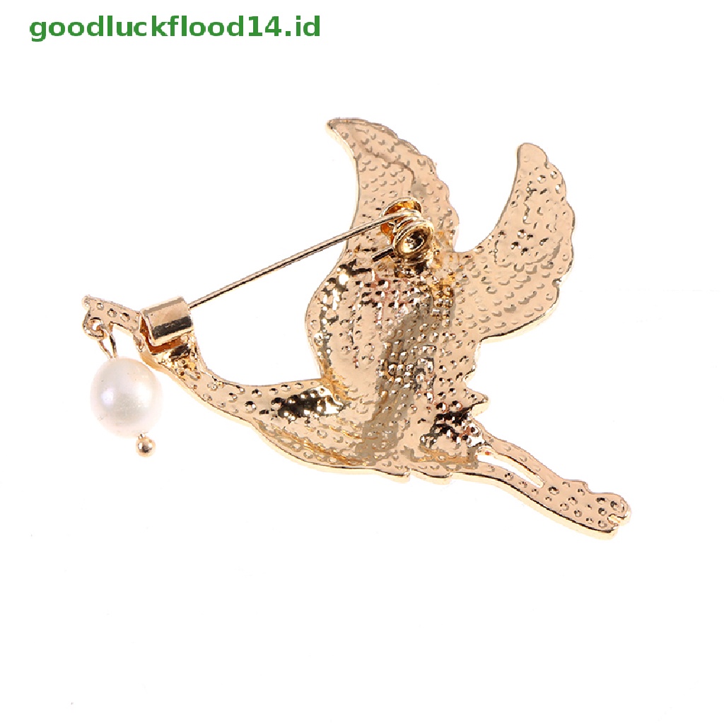 [GOOGFOUR] 1pc Mutiara Bangau Enamel Pin Vintage Burung Pesona Bros Wanita Perhiasan [TOP]