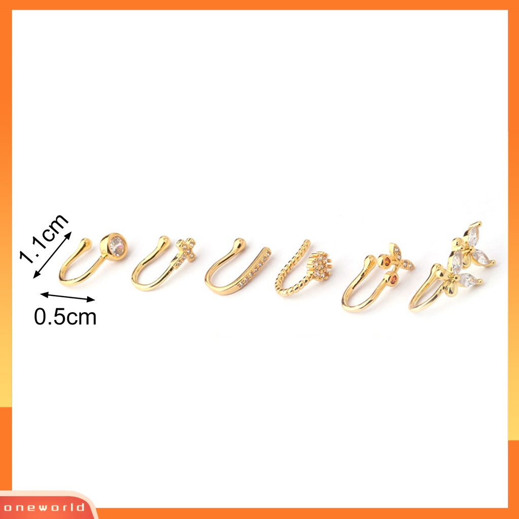 [oneworld] Klip Tindik Hidung Eye-catching Bentuk U Tembaga Cubic Zirconia Multi--style Shiny Ear Cuff Nose Stud Untuk Pakaian Sehari-Hari