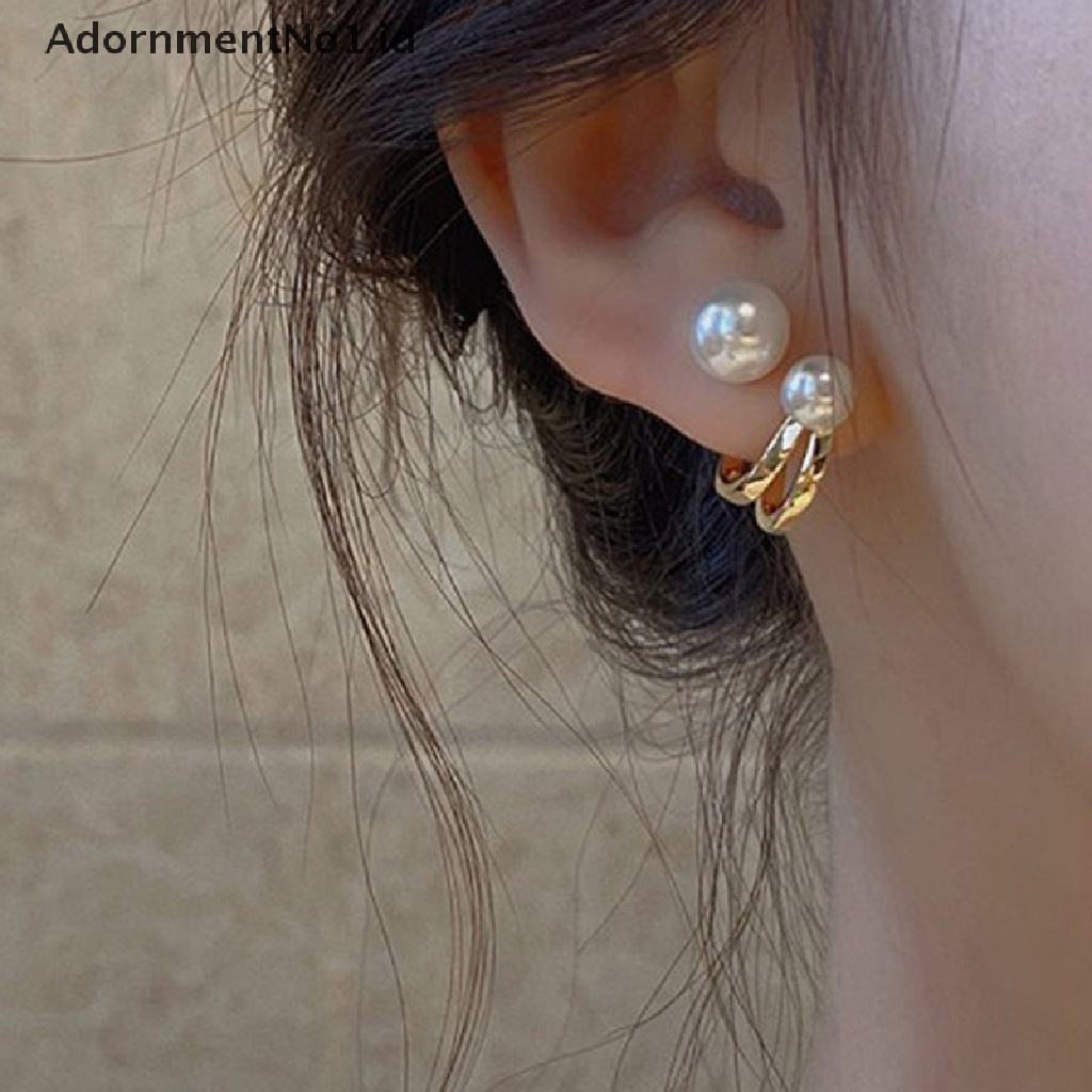 [AdornmentNo1] Baru 1pasang Gadis Manis Lucu Imitasi Double Pearl Rhinestones Earrings Ear Stud [ID]