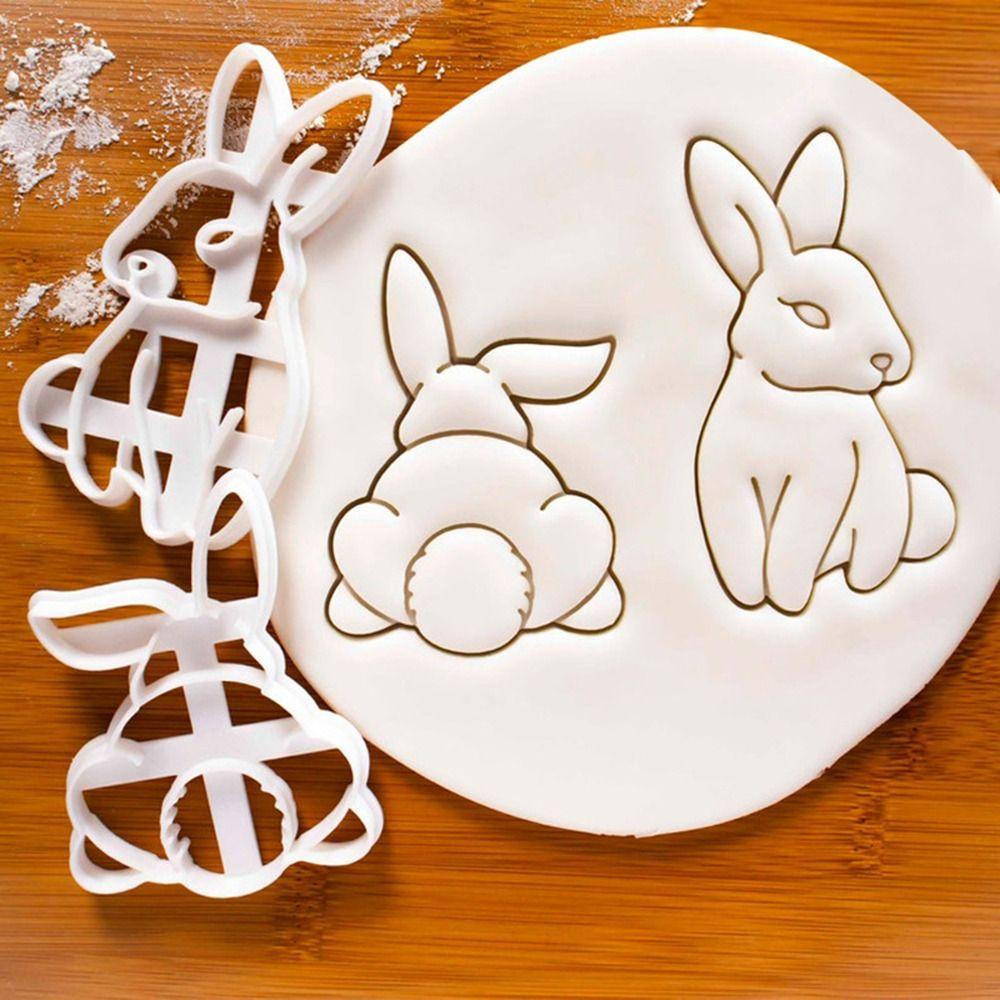 R-FLOWER 2pcs /set 3D Kelinci Paskah DIY Cetakan Kue Plunger Plastik Cookie Cutter