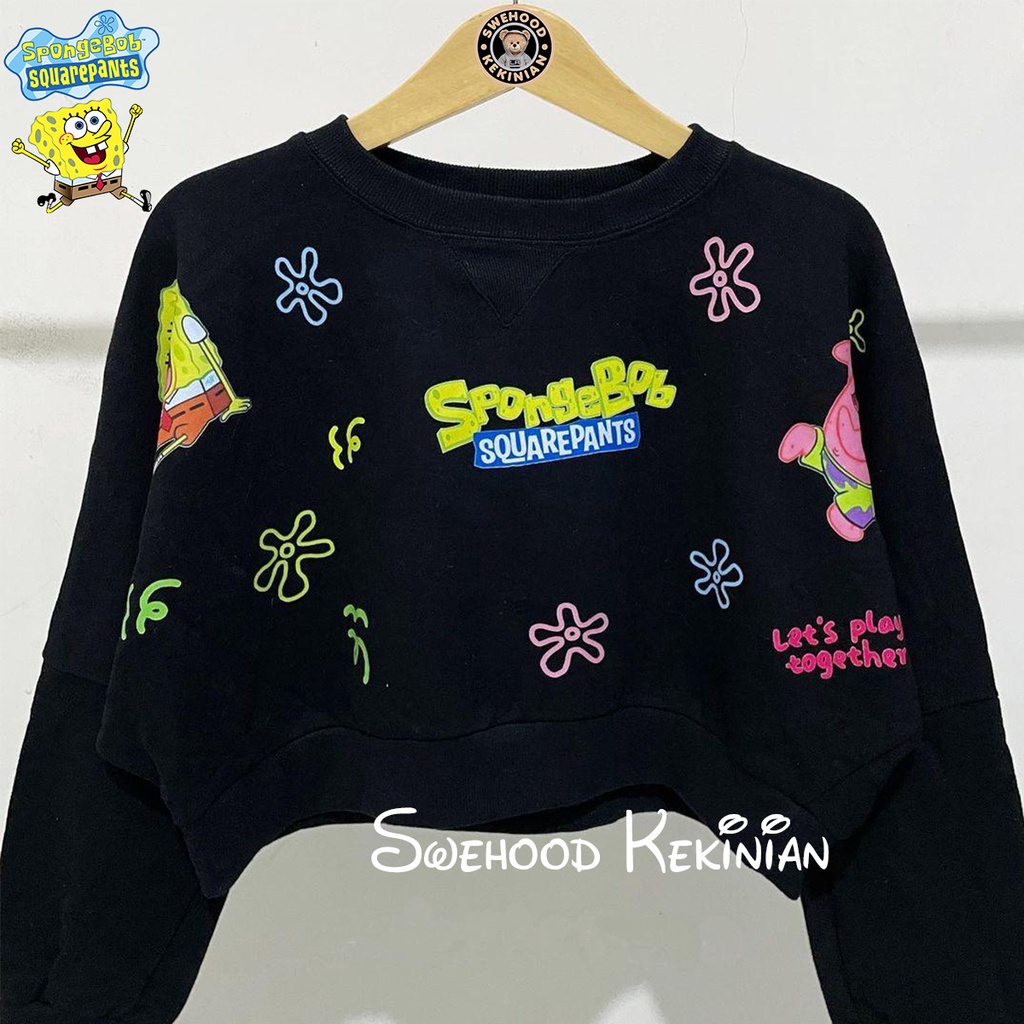 SPONGEBOB CROP PREMIUM Sweater Crewneck Outfit sweatshirt Ootd Wanita Baju Atasan Kekinian Oversize Sweeter Korean Style Switer Cewek Remaja Sweter Baju Atasan Bahan Fleece Tebal