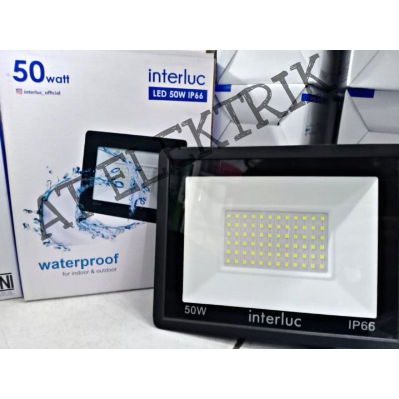 LED Tembak INTERLUC 50 WATT Cahaya Putih IP 66 Water Proof Tahan Air / Led Tembak Buat Dekorasi Spanduk