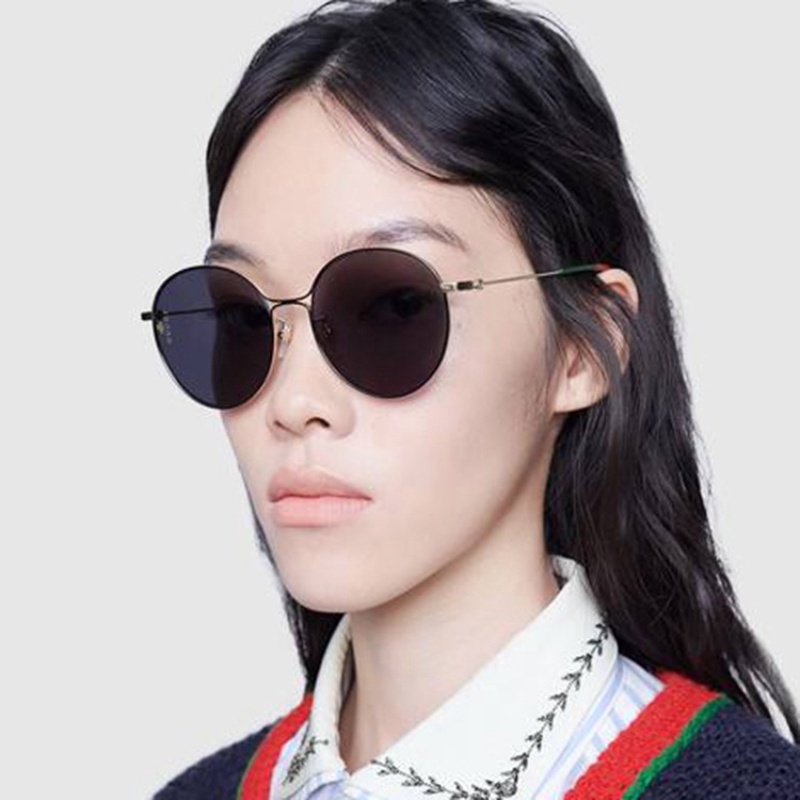 (YUZHU) Western Fashion Oversized Round Frame Sunglasses Desain Mode Baru One Piece Bingkai Logam Kacamata Anti Cahaya Biru