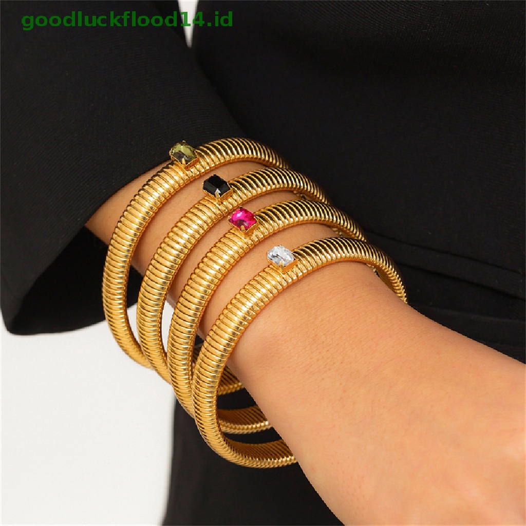 [GOOGFOUR] Punk Rantai Ular Spiral Twist Gelang Cubic Zirconia Bangle Wanita Fashion Perhiasan [TOP]