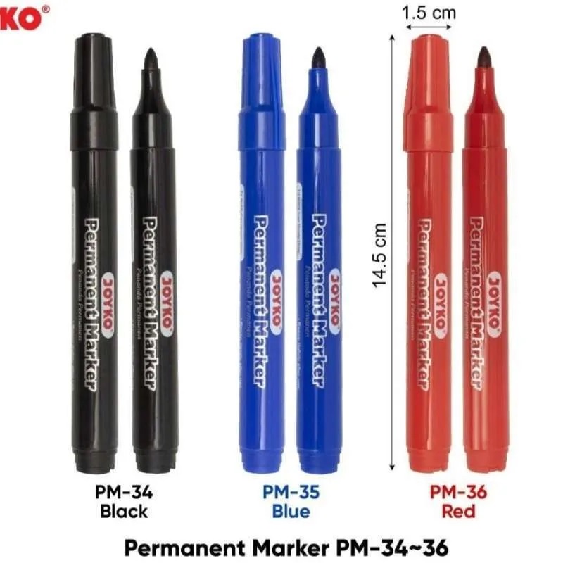 

JOYKO PM 34 PERMANENT MARKER SPIDOL REFILLABLE REFILL BISA DIISI ULANG HITAM BLACK RED BLUE BIRU MERAH PENANDA PERMANEN ALAT TULIS KANTOR SEKOLAH GROSIR MURAH ATK