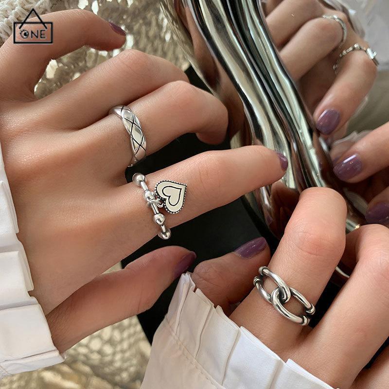 COD❤️7Pcs/Set Perhiasan Cincin Rantai Cinta Fashion Korea Vintage Adjustable Gaya Untuk Wanita-A.one