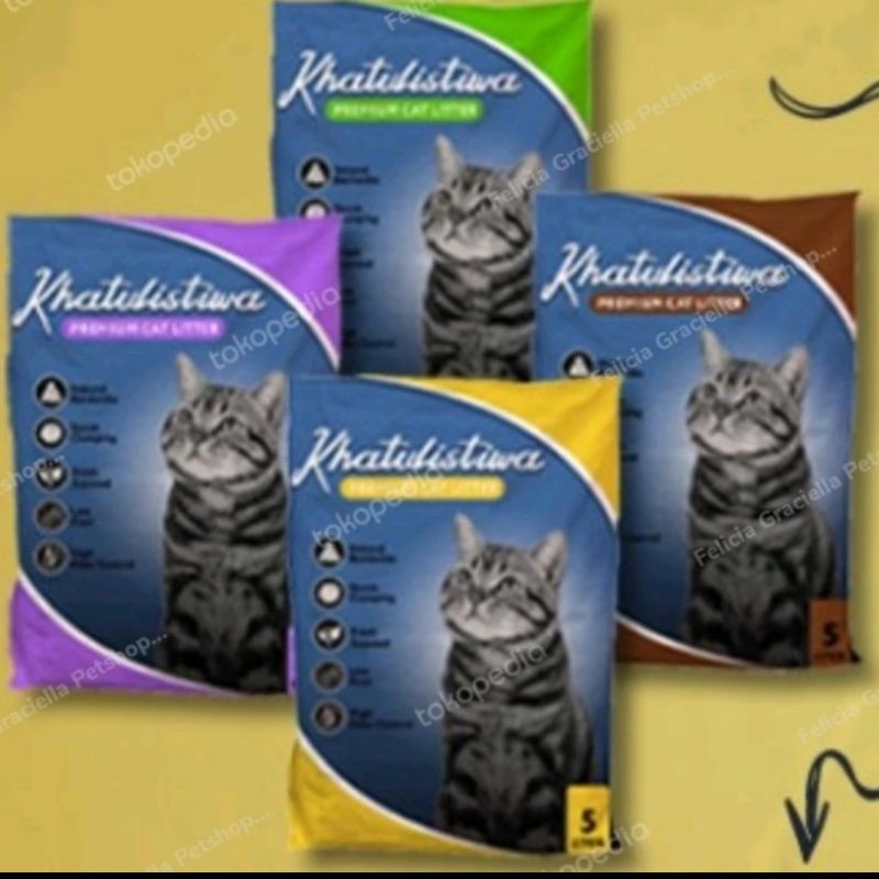 KHATULISTIWA 5ltr (Expedisi) // Pasir kucing gumpal wangi merk Katulistiwa 5ltr 5 L 5liter apel lemo