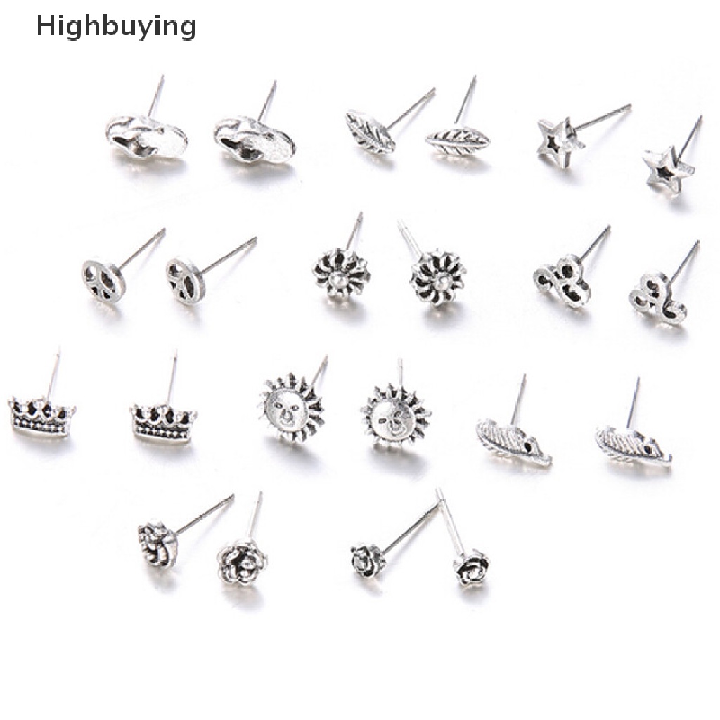 Hbid 11pasang/Set Bohemian Sederhana Perak Ear Stud Earrings Wanita Perhiasan Anting Glory