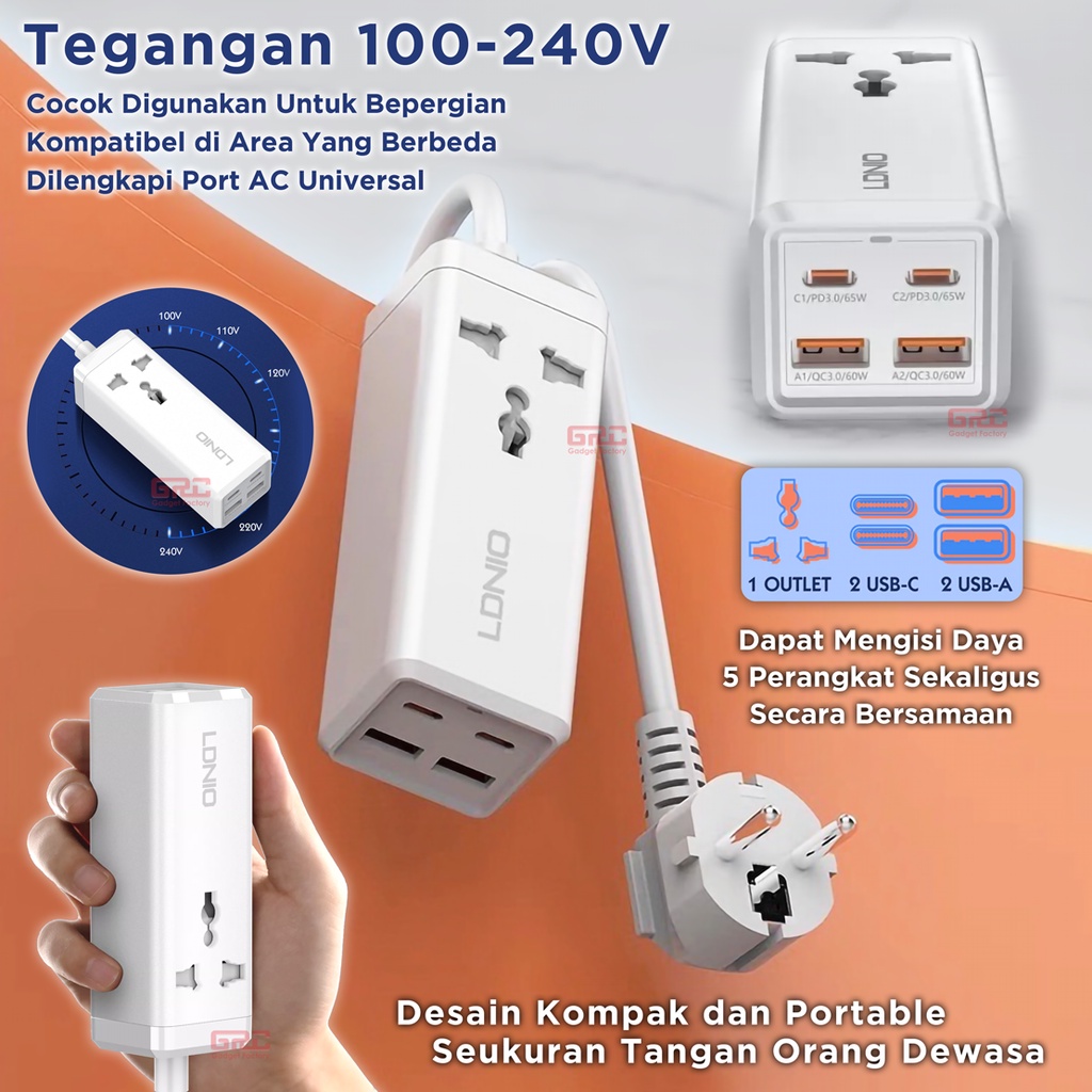 Colokan Adapter Dekstop Power Strip Extension Cord Charger USB Type C