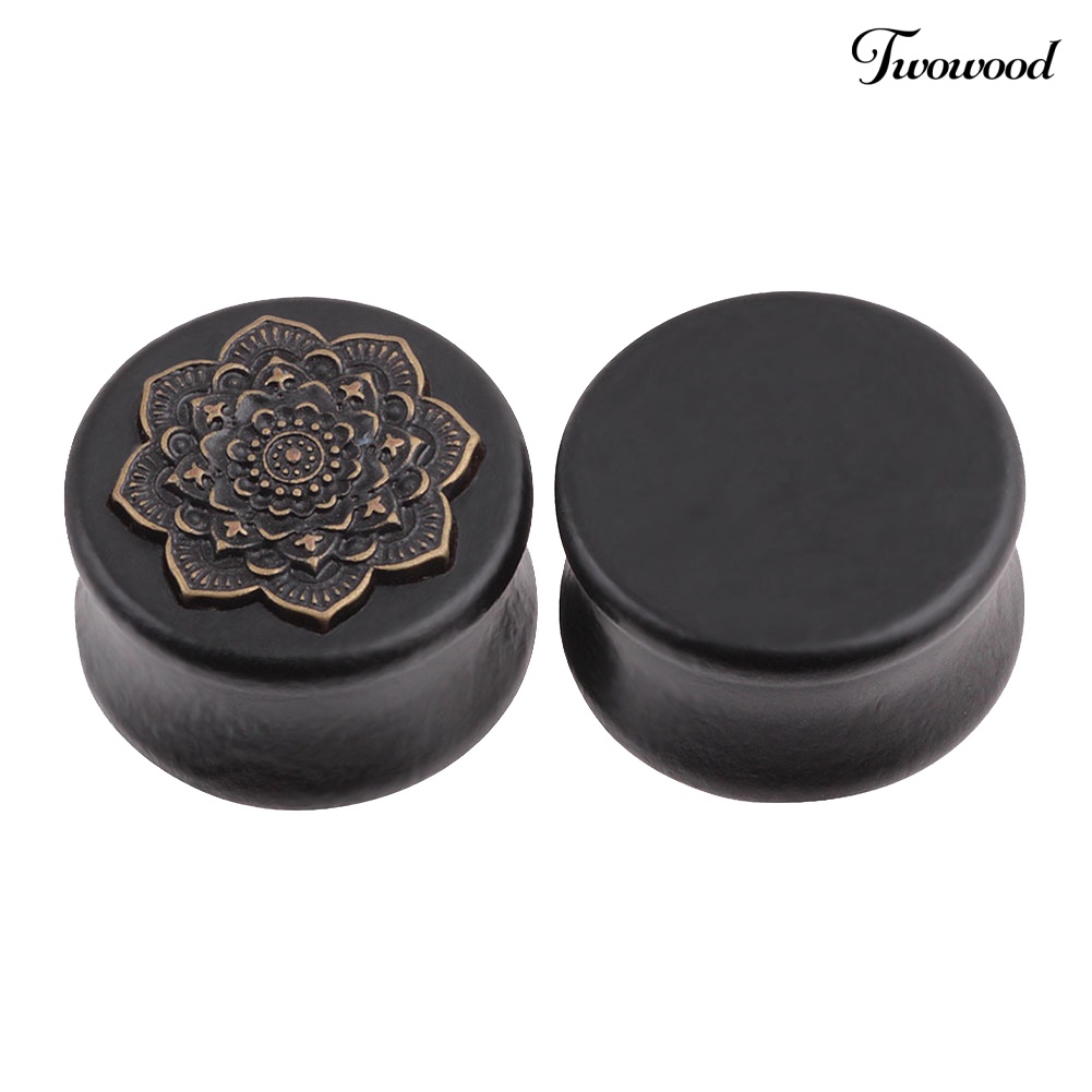 Twowood 1Pc Vintage Lady Mandala Bunga Double Flared Ear Expander Plug Piercing Perhiasan