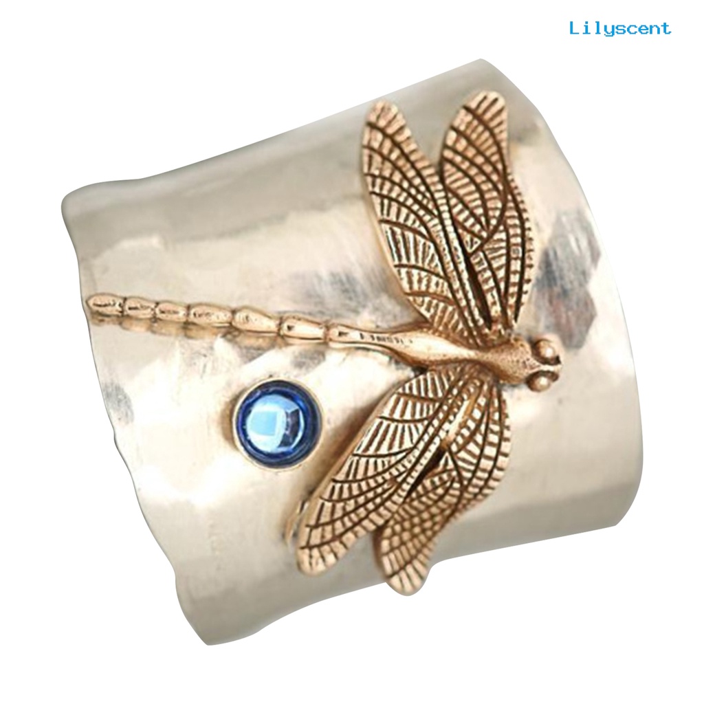 [LS] Fashion Cincin Capung Dekorasi Perhiasan Vintage Ukiran Golden Tube Design Alloy Ring Untuk Pesta