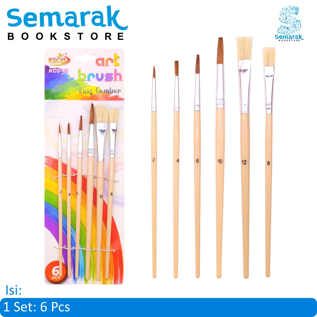 ESCO KGS-61 Art Brush Kuas Gambar Melukis Cat Air [1 Set / 6 Pcs]