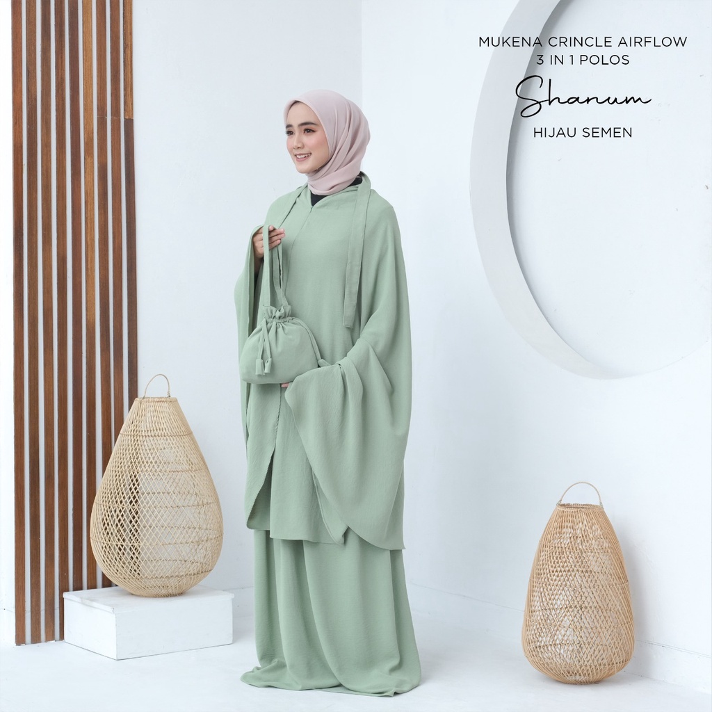 MUKENA BALI TASIK - MUKENA DEWASA CRINCLE AIRFLOW 3 IN 1 POLOS SHANUM CRINCLE