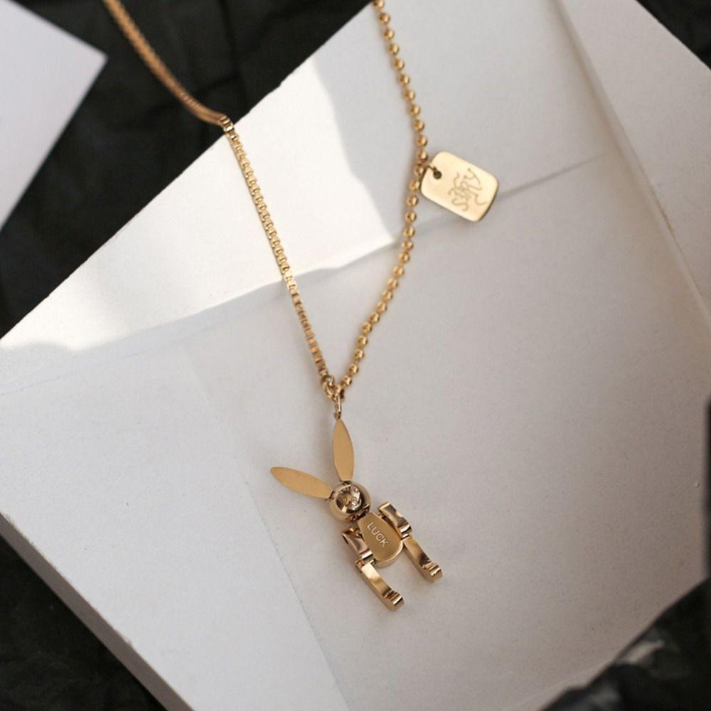 Kalung Liontin Kelinci Agustina Fashion Aksesoris Perhiasan Sederhana Gadis Hadiah Temperamen Rantai Klavikula Baja Titanium