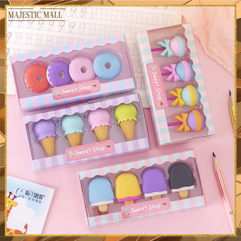 

® Penghapus Pensil Karakter Sweet Shop Cone Lolipop Ice Cream Donut Set 4 Import COD
