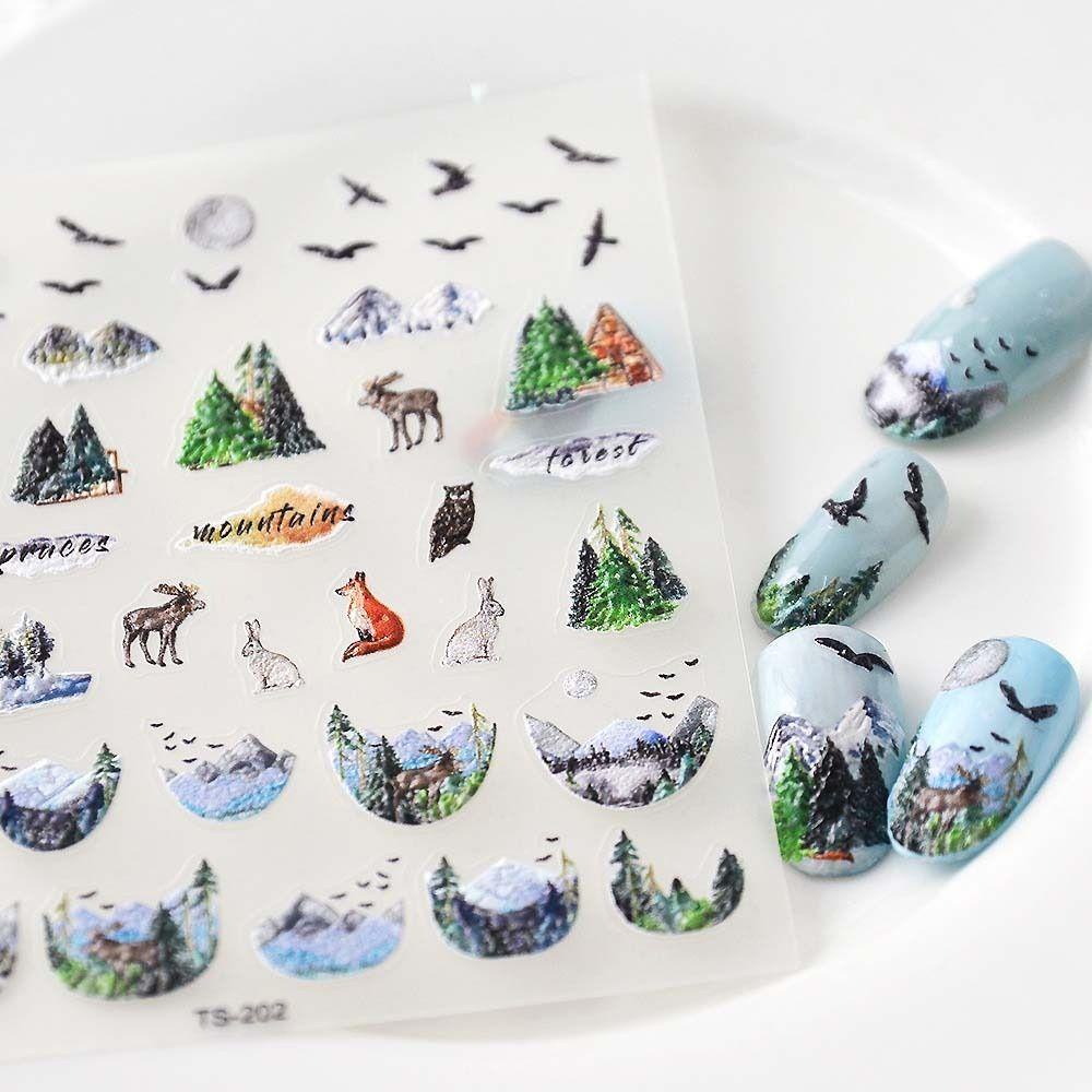 MXBEAUTY Stiker Kuku Cina DIY Nail Art Fashion Gaya Antik Keramik Hutan Karakter Cina Nail Art Dekorasi
