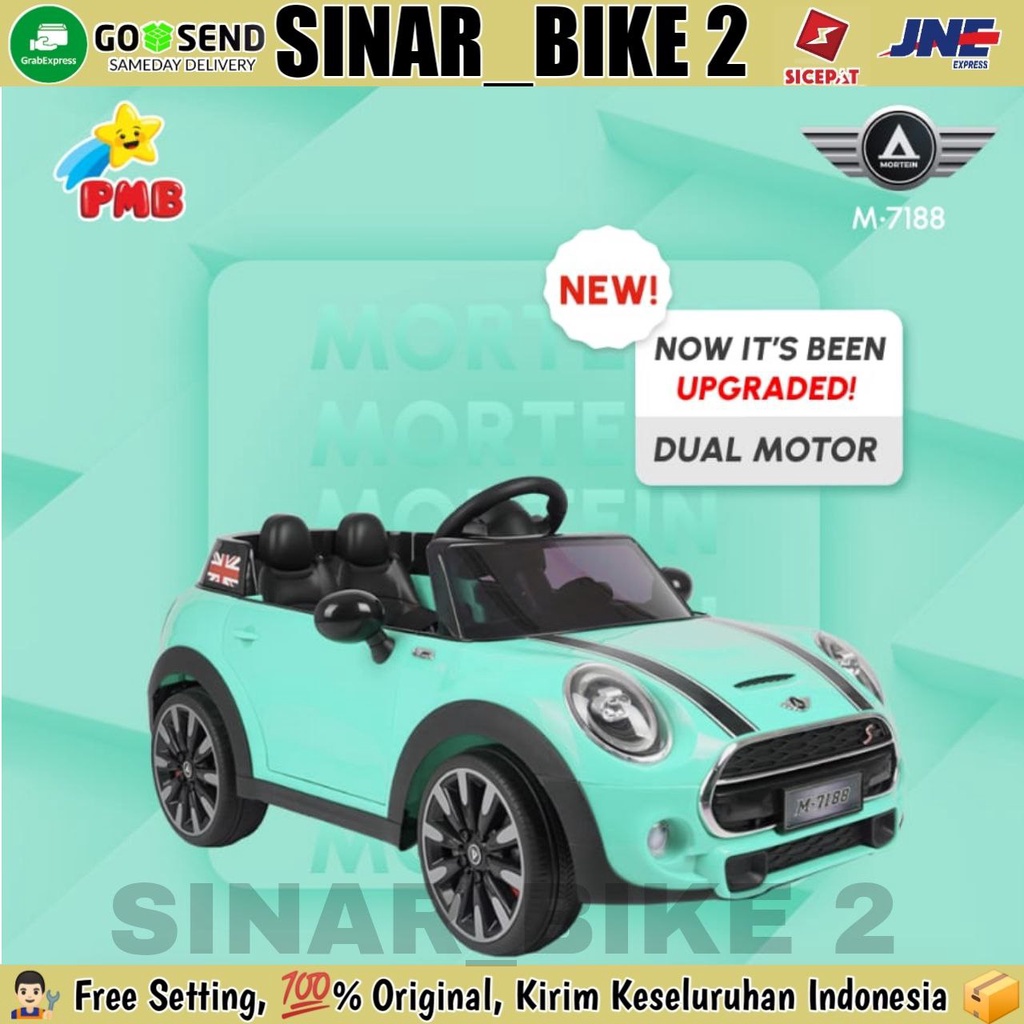 Mainan Mobil Aki Anak Mini COOPER Pmb M-7188 &amp; M-7188 EVA Dual Motor Remote Control