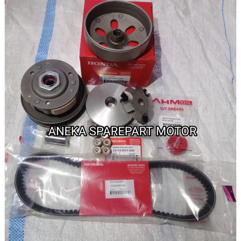 PAKET CVT KOMPLIT PULLY ASSY BEAT KARBU SCOOPY KARBU SPACY KARBU (PULLY ASSY+RUMAH ROLLER SET+V BELT