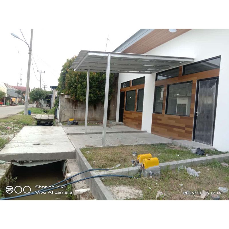kanopi pakai rangka baja ringan dan jenis atap spandek