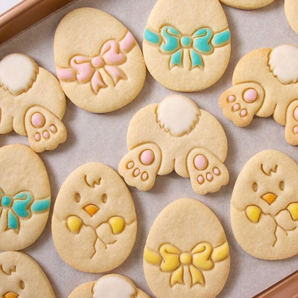 R-FLOWER 3pcs /set 3D Easter Rabbit Makanan Fondant Pastry Dekorasi Cetakan Kue Plunger Cookie Cutter